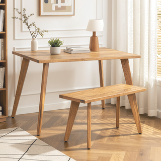 Sunvega Solid Red Oak Wood Bench with Tapered Legs for Dining and Entryway
