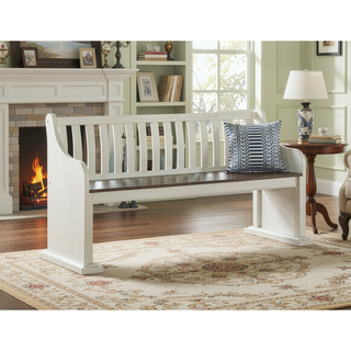 Sunvega White Farmhouse Bench With Back Lift Top Hidden Storage