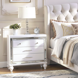 Sunvega Mirror Accented Modern Style Nightstand with Three Spacious Drawers in Silver