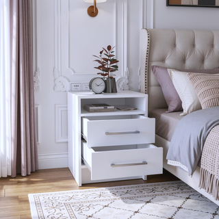 Sunvega Light Gray Nightstand with Two Spacious Drawers and Top Shelf for Bedroom