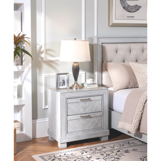 Sunvega Montana Pearl Silver Nightstand with Hand-Stained Gray Finish and Felt Lined Drawers