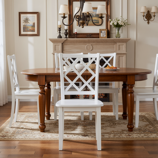 Sunvega White Finish Classic Transitional Dining Set with Table and Four Chairs