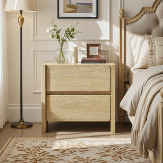 Sunvega Modern Oak Nightstand with Two Spacious Drawers for Bedroom