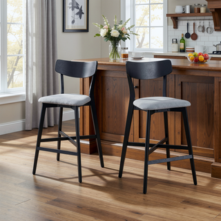 Sunvega Set of 2 Modern Upholstered Bar Chairs with Backrest and Footrest