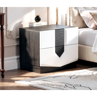 Sunvega Zebrano Accent Contemporary High Gloss White Nightstand
