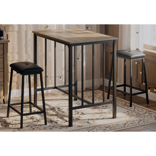 Sunvega 3-Piece Counter Height Dining Set with Brown Laminate Table and Black Metal Legs