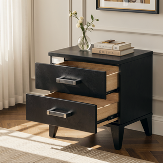 Sunvega Black 2-Drawer Nightstand with Spacious Storage and Smooth Glides