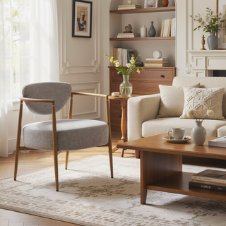 Sunvega Beige PU Leather Soft and Comfortable Chair with Metal Frame for Living Room