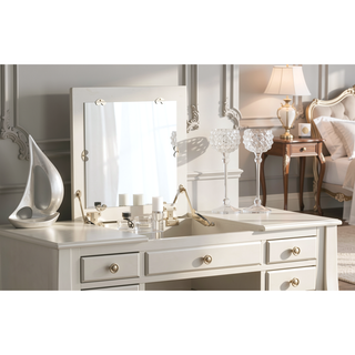 Sunvega Silver Contemporary Modern Vanity Set with Stool and Flip Down Mirror