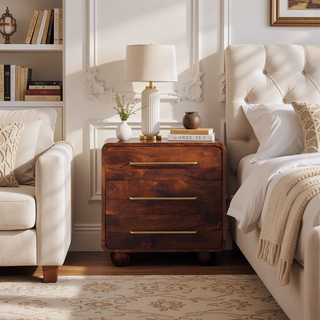 Sunvega Solid Mango Wood Chest with Mid-Century Charm and Winewood Oak Finish