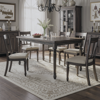 Sunvega Weathered Grey Veneer Wood Rectangular Dining Table for 6 Persons