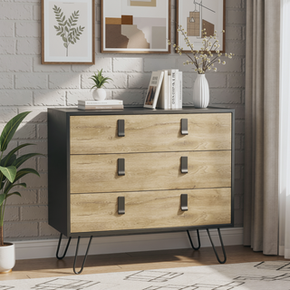 Sunvega Hairpin Leg Dresser with Three Drawers and Spacious Top Surface
