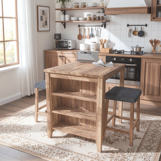 Sunvega 3-Piece Counter Height Table Set with Oak Finish and Upholstered Stools