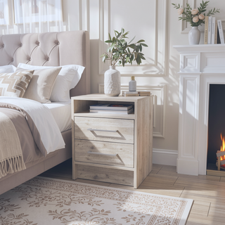 Sunvega Smokey Oak and White Finish Nightstand with Two Drawers and Open Shelf