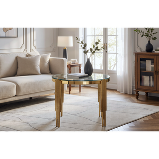Sunvega Modern Round Tempered Glass Dining Table with Golden Stainless Steel Frame