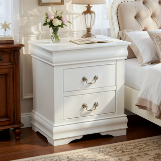 Sunvega Classic Traditional Black Finish 2-Drawers Nightstand with Metal Handle