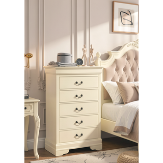 Sunvega Traditional Beige Bedroom Chest with Carved Bases and Curved Mouldings