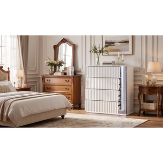 Sunvega White Contemporary 5-Drawer Chest with Diamond Pattern LED Lighting
