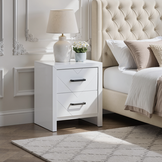 Sunvega Fully Assembled Nightstand with V Shape Embossing and Black Handles