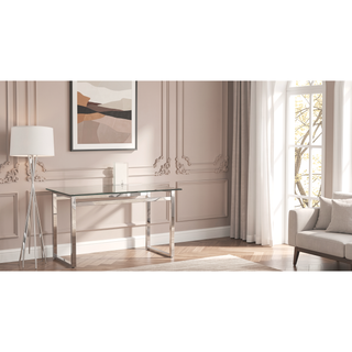 Sunvega 51" Modern Minimalist Rectangular Glass Dining Table for 4-6 with Silver Chrome Metal Legs