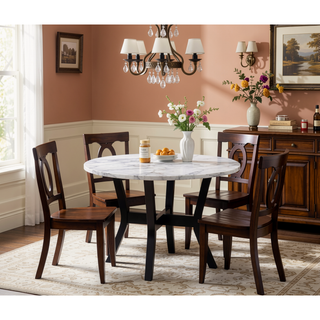 Sunvega 5PC Dining Set with Engineering Stone Top and Black Finish for Intimate Gatherings