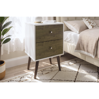 Sunvega Modern White and Brown Nightstand with 2 Drawers for Bedroom