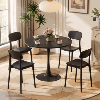 Sunvega Modern Round Dining Table with MDF Top and Sturdy Steel Base for Kitchen