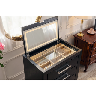 Sunvega Black Contemporary Vanity Set with Stool LED Mirror and Storage Drawers