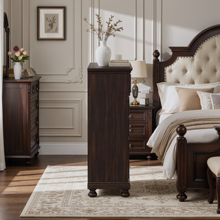 Sunvega Dark Cherry Finish Transitional Design Five Storage Drawer Chest