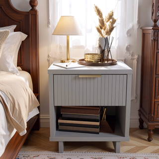 Sunvega Modern Contemporary Glam Nightstand with Gold Steel Handles for Bedroom