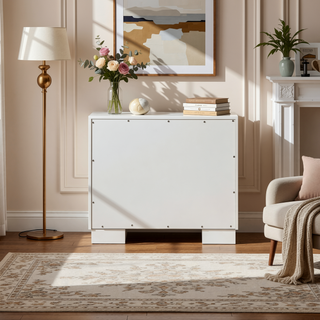 Sunvega Copper White 2-Drawer Nightstand with Sleek Metal Bar Handle Pulls