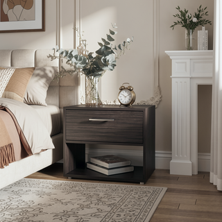 Sunvega Walnut Nightstand with Drawer and Open Storage Shelf for Bedroom