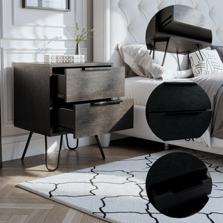 Sunvega Modern Nightstand with Two Spacious Drawers and Hairpin Metal Legs