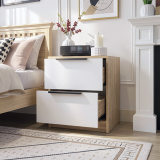 Sunvega Modern 18 Inch High Nightstand with Two Large Storage Drawers