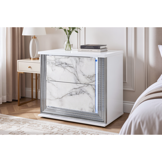 Sunvega Modern Sleek Nightstand with LED Light and Rich Chrome Accents