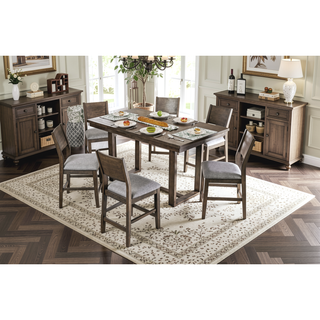 Sunvega Contemporary Gray Solid Wood Counter Height Dining Table with Center Support Beam