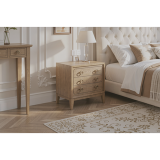 Sunvega Modern Latte Finish Nightstand with USB Charging and 3 Storage Drawers