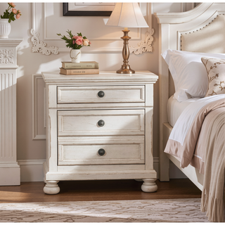 Sunvega Antique Brown Finish Nightstand with Hidden Drawer and Bun Feet