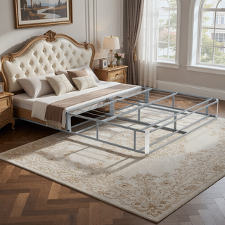 Sunvega Foldable Twin-Size Metal Mattress Bed Base with Removable Linen Cover