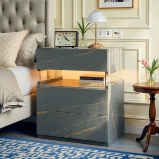 Sunvega LED Nightstand with Acrylic Board and RGB Lights 3 Drawer Bedside Table