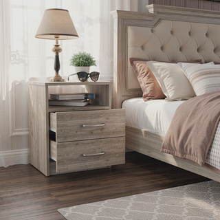 Sunvega Modern Nightstand with Two Drawers and Shelf for Bedroom or Living Room