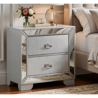 Sunvega Silver Champagne Finish Modern Bedside Table with Compact Storage Design
