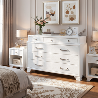 Sunvega White Finish Dresser with Six Unlined Bottom Drawers and Feet