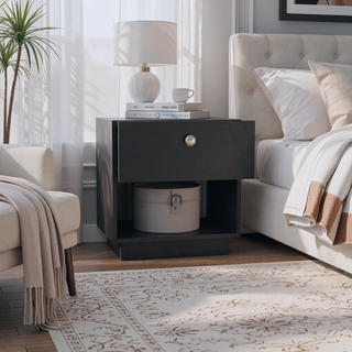 Sunvega White Finish One Drawer Nightstand with Shelf for Bedroom Decor