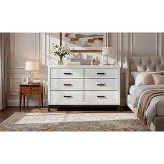 Sunvega White Finish Dresser with Black Hardware and Kennin Center Glide Drawers