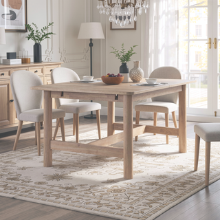 Sunvega Light Brown Oak Veneer Extendable Dining Table with Leaf for Six