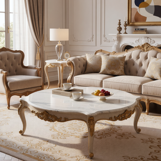 Sunvega White Faux Marble Dining Table with Metal Base for Four