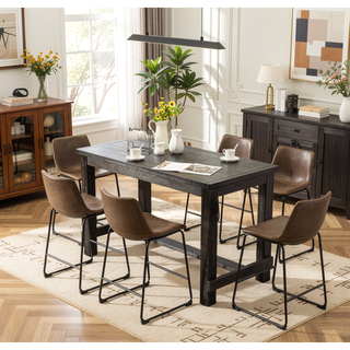 Sunvega Antique Wood Finished Counter Height Dining Set with Table and Six Brown Chairs