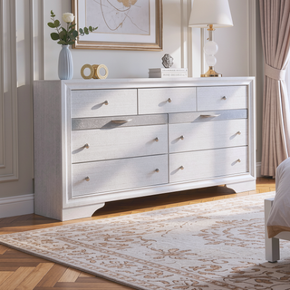 Sunvega Contemporary White Dresser with 7 Drawers and 2 Jewelry Drawers