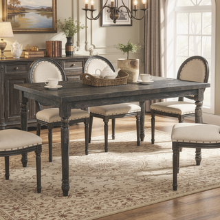Sunvega Weathered Grey Rectangular Dining Table with Wood Turned Legs